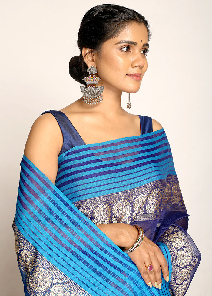 Navy Blue Cotton Saree Without Blouse Piece - Indian Silk House Agencies