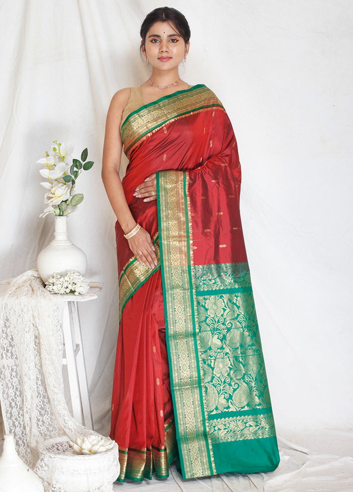 Maroon Kanjivaram Silk Zari Woven Saree With Blouse - Indian Silk House Agencies