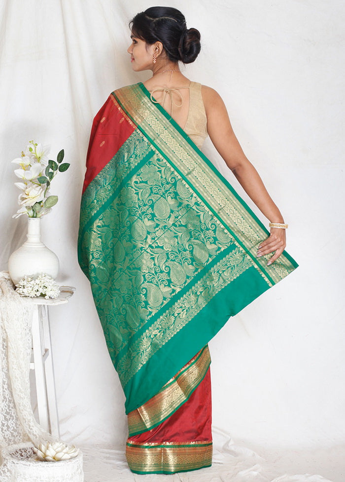 Maroon Kanjivaram Silk Zari Woven Saree With Blouse - Indian Silk House Agencies