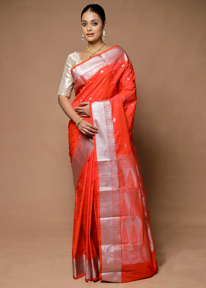 Orange Kanjivaram Silk Saree With Blouse Piece