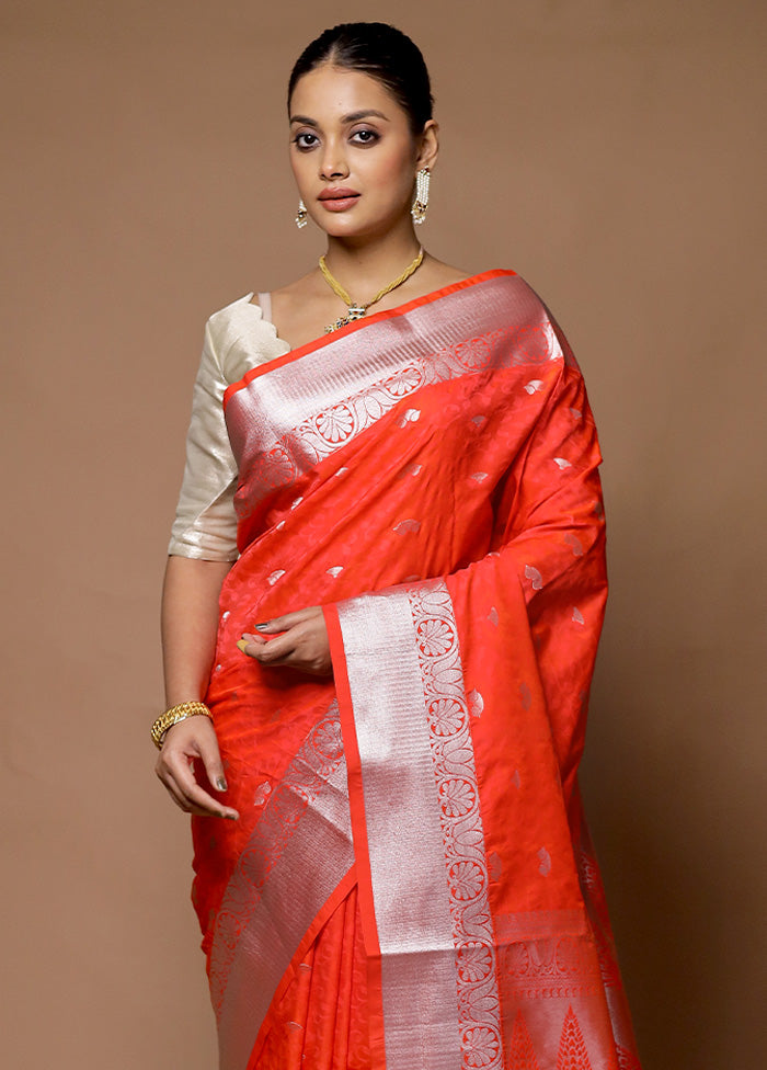 Orange Kanjivaram Silk Saree With Blouse Piece