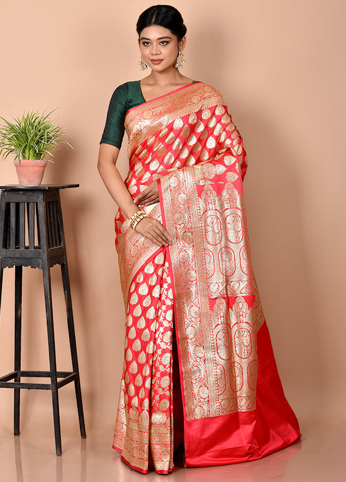Pink Banarasi Saree With Blouse Piece - Indian Silk House Agencies