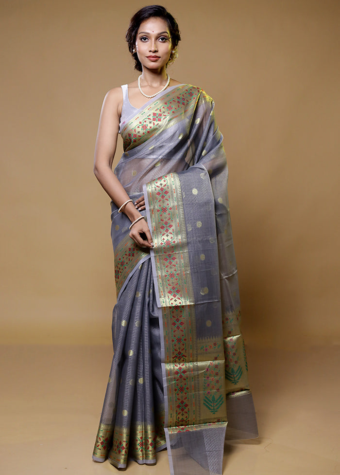 Grey Cotton Saree With Blouse Piece