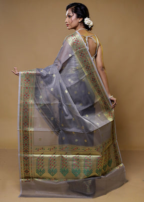 Grey Cotton Saree With Blouse Piece