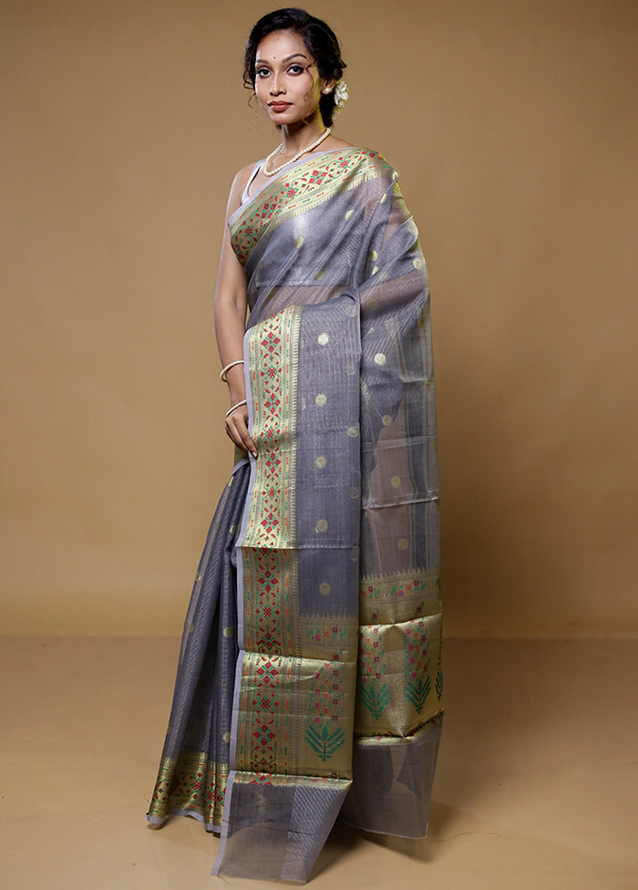 Grey Cotton Saree With Blouse Piece