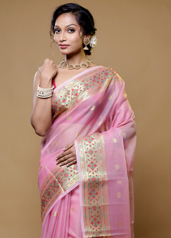 Pink Cotton Saree With Blouse Piece