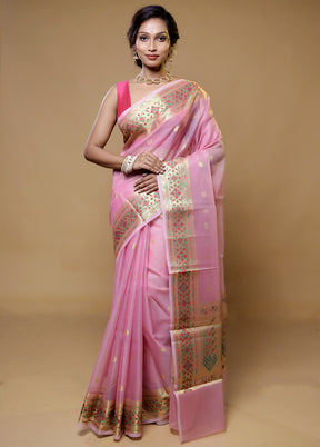 Pink Cotton Saree With Blouse Piece