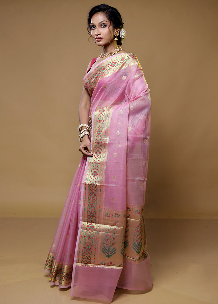 Pink Cotton Saree With Blouse Piece