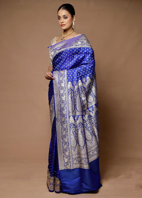 Blue Handloom Banarasi Pure Silk Saree With Blouse Piece