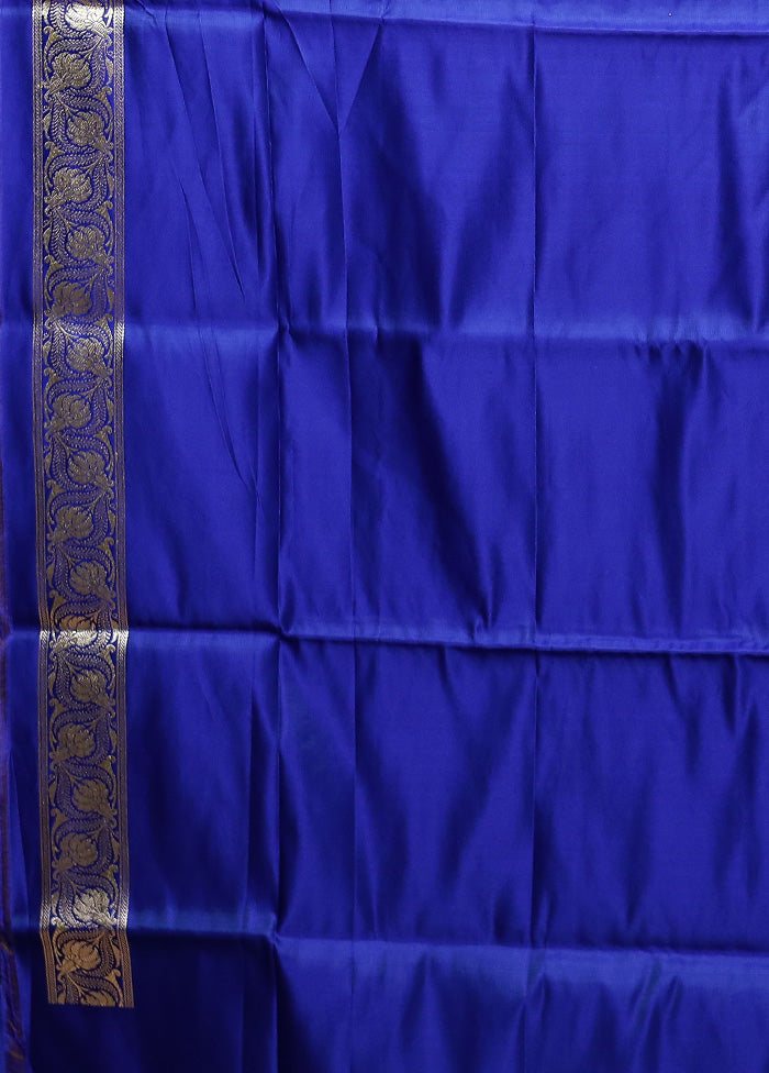 Blue Handloom Banarasi Pure Silk Saree With Blouse Piece