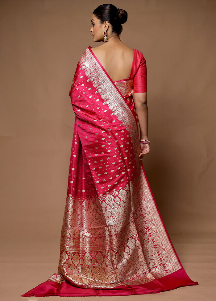 Pink Handloom Banarasi Pure Silk Saree With Blouse Piece