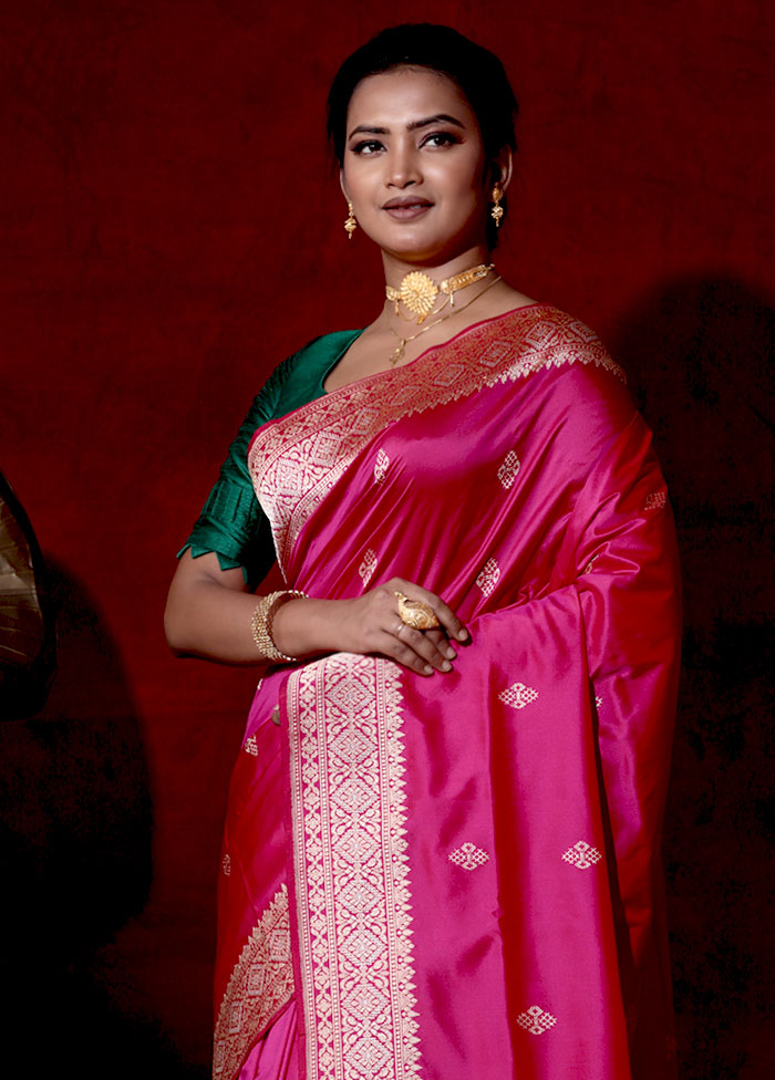 Dark Pink Katan Pure Silk Saree With Blouse Piece - Indian Silk House Agencies