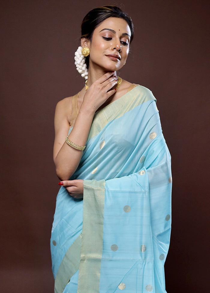 Blue Chanderi Cotton Saree With Blouse Piece - Indian Silk House Agencies