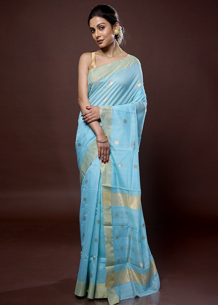 Blue Chanderi Cotton Saree With Blouse Piece - Indian Silk House Agencies