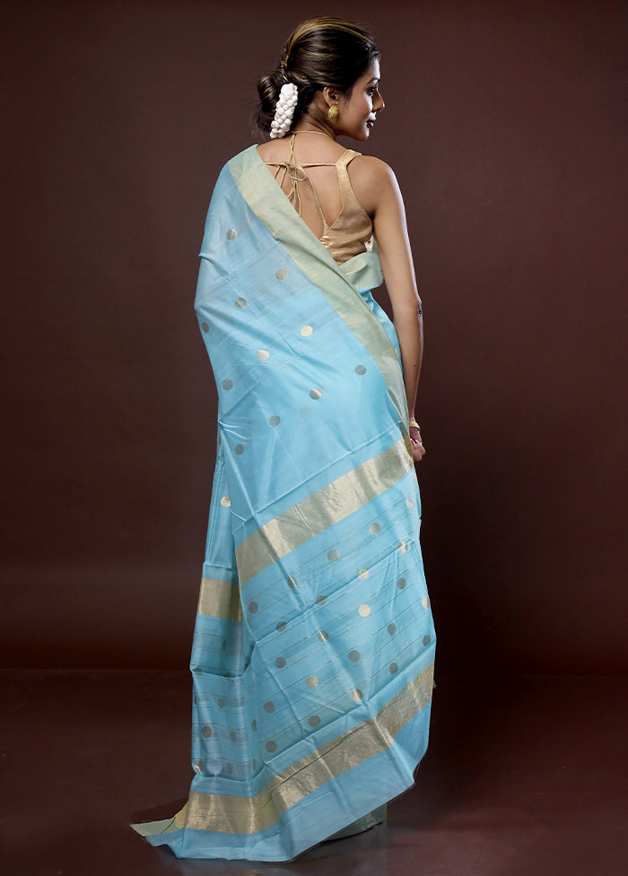 Blue Chanderi Cotton Saree With Blouse Piece - Indian Silk House Agencies