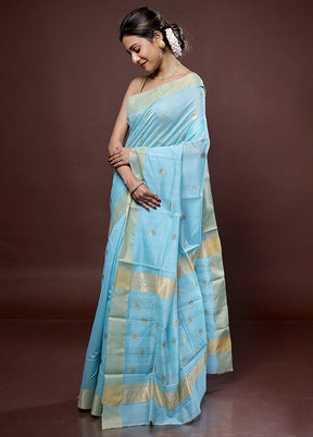 Blue Chanderi Cotton Saree With Blouse Piece - Indian Silk House Agencies