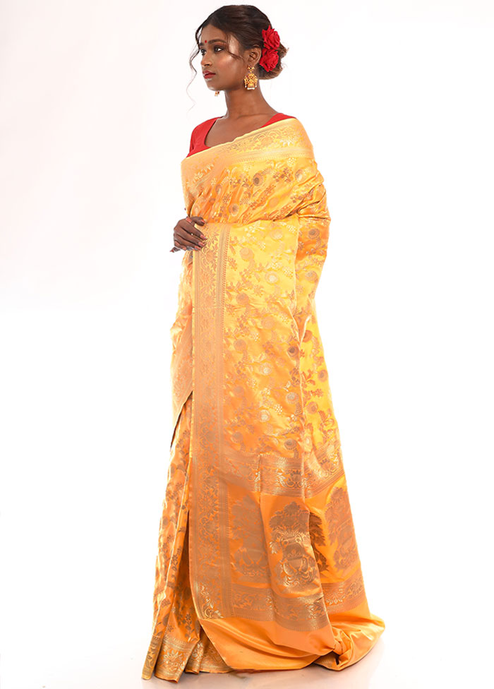 Light Yellow Uppada Silk Saree With Blouse Piece - Indian Silk House Agencies