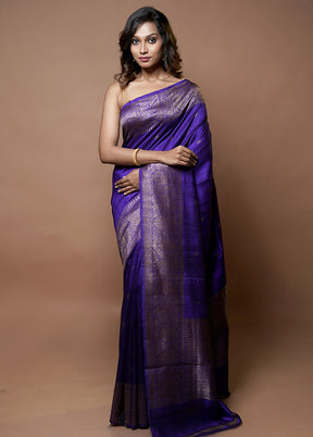 Blue Handloom Tussar Pure Silk Saree With Blouse Piece