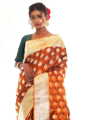 Rust Tanchoi Banarasi Saree With Blouse Piece - Indian Silk House Agencies