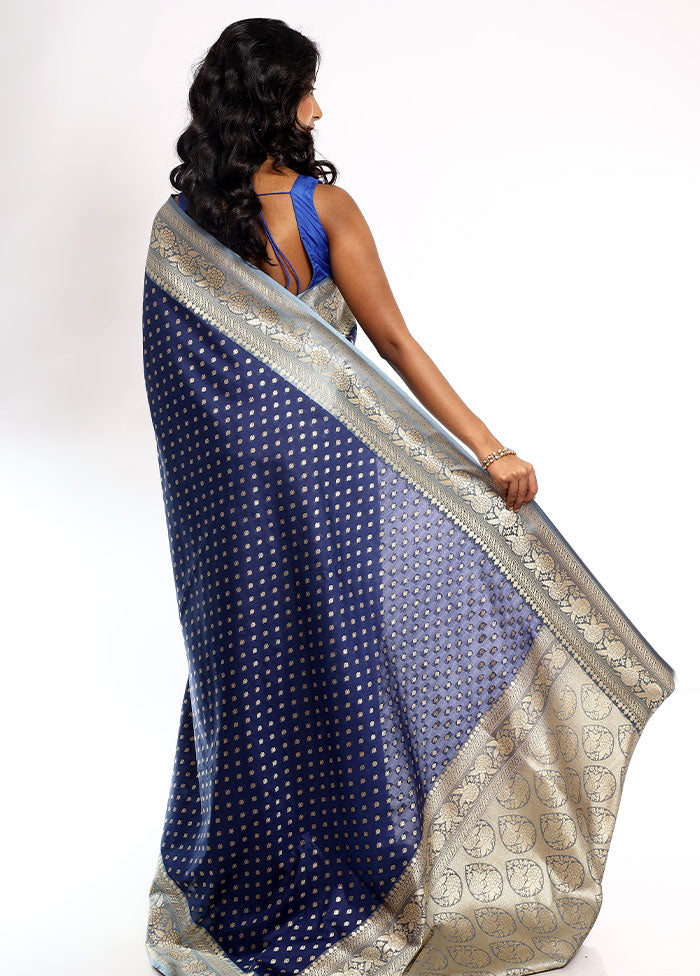 Navy Blue Uppada Silk Saree With Blouse Piece - Indian Silk House Agencies