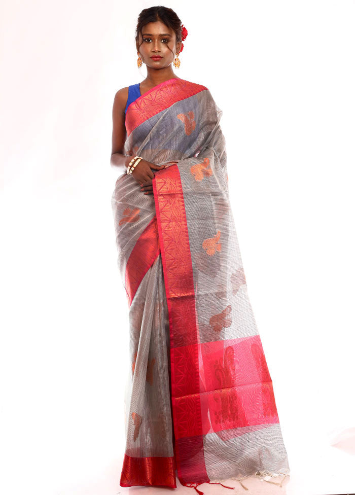 Grey Linen Silk Saree With Blouse Piece - Indian Silk House Agencies