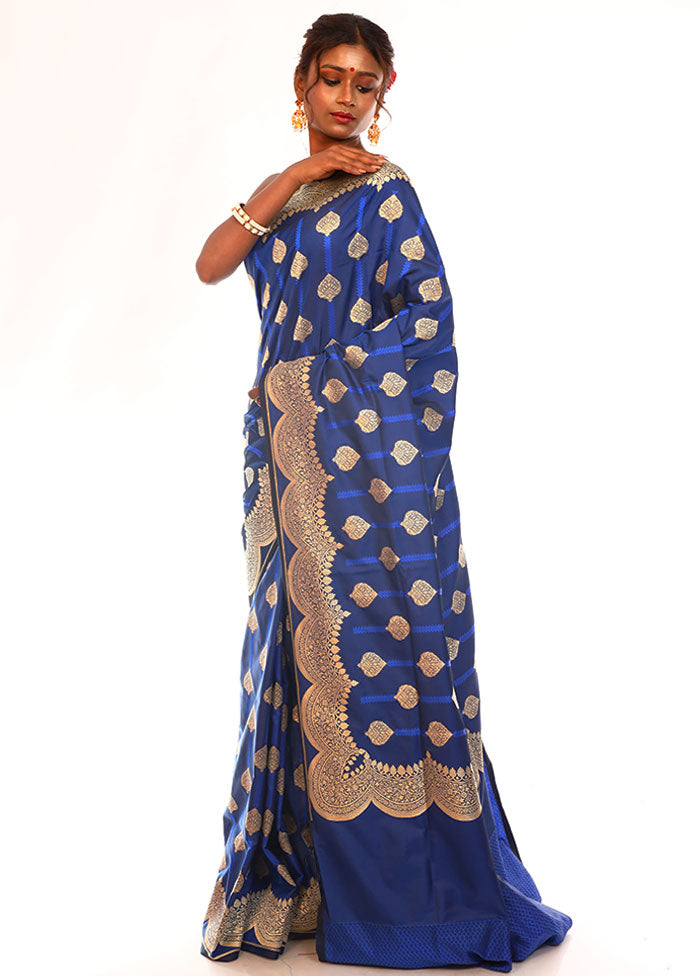 Blue Tanchoi Banarasi Saree With Blouse Piece - Indian Silk House Agencies