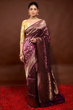 Purple Handloom Uppada Pure Silk Saree With Blouse Piece