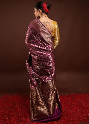 Purple Handloom Uppada Pure Silk Saree With Blouse Piece