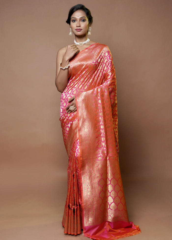 Pink Handloom Uppada Pure Silk Saree With Blouse Piece