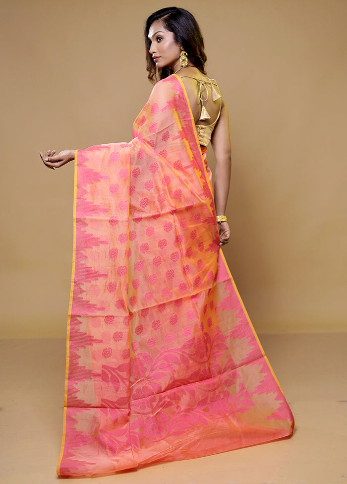 Yellow Kora Silk Saree With Blouse Piece