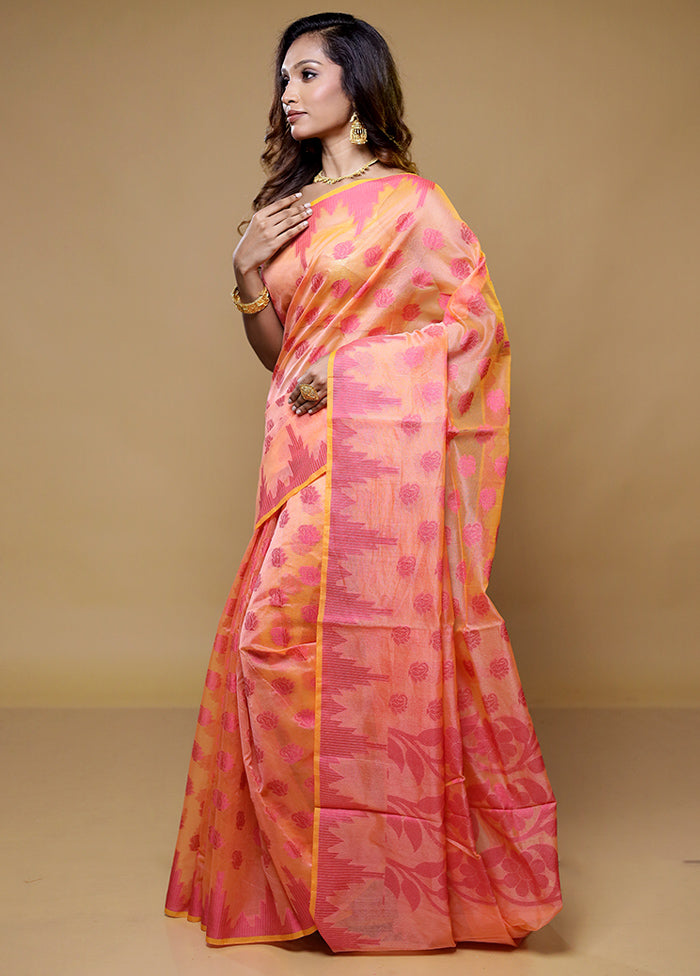 Yellow Kora Silk Saree With Blouse Piece