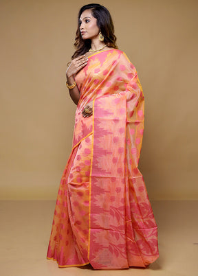 Yellow Kora Silk Saree With Blouse Piece