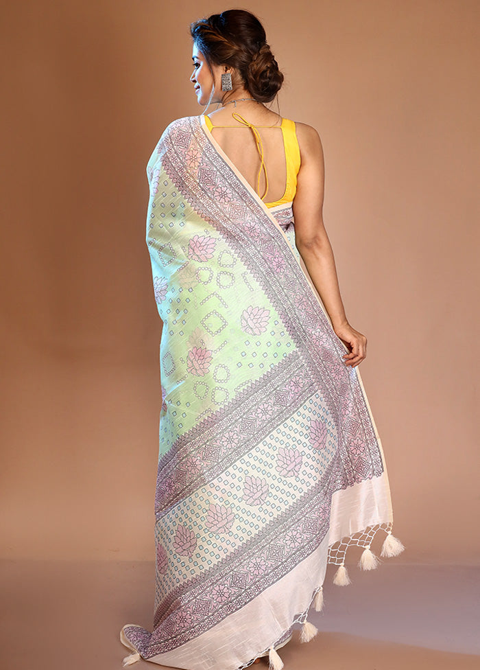 Mint Green Cotton Saree With Blouse Piece - Indian Silk House Agencies
