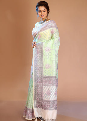 Mint Green Cotton Saree With Blouse Piece - Indian Silk House Agencies