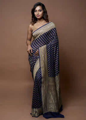 Blue Handloom Pure Georgette Saree With Blouse Piece
