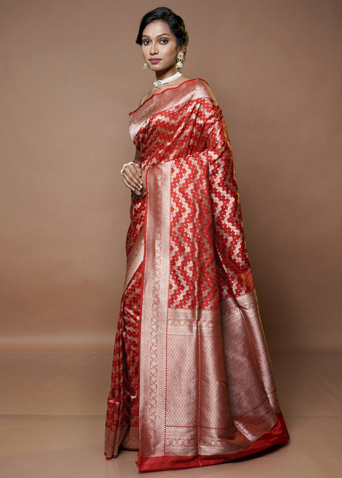 Red Handloom Uppada Pure Silk Saree With Blouse Piece
