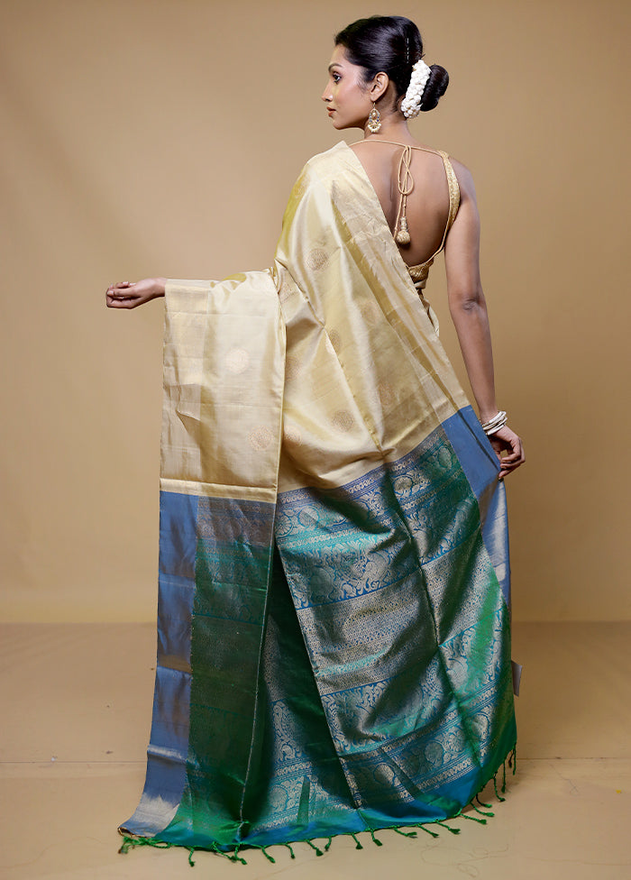 Yellow Handloom Kanchipuram Pure Silk Saree With Blouse Piece