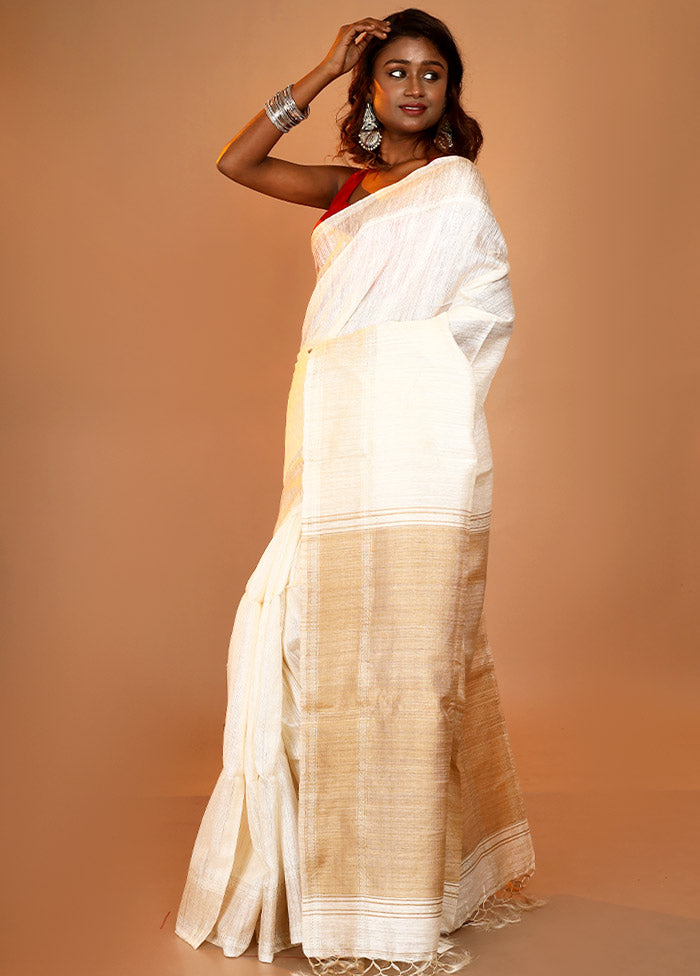 White Pure Matka Silk Saree With Blouse Piece - Indian Silk House Agencies