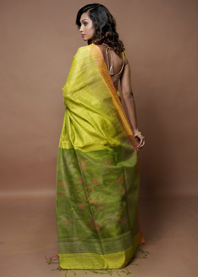 Green Handloom Matka Pure Silk Saree With Blouse Piece