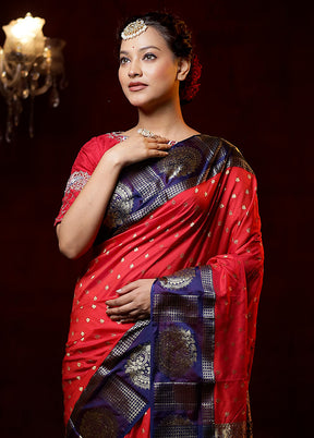 Red Kanjivaram Silk Saree With Blouse Piece