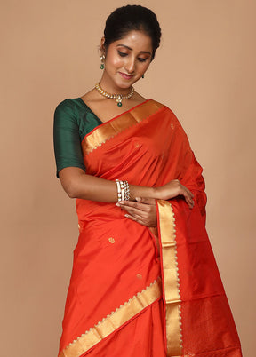 Orange Kanjivaram Silk Saree With Blouse Piece - Indian Silk House Agencies