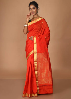 Orange Kanjivaram Silk Saree With Blouse Piece - Indian Silk House Agencies