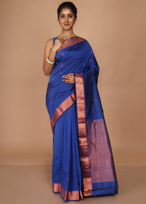 Blue Kanjivaram Silk Saree With Blouse Piece - Indian Silk House Agencies