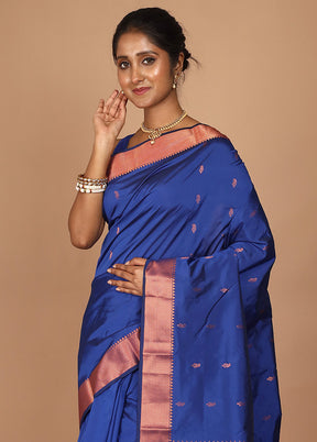 Blue Kanjivaram Silk Saree With Blouse Piece - Indian Silk House Agencies