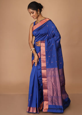 Blue Kanjivaram Silk Saree With Blouse Piece - Indian Silk House Agencies