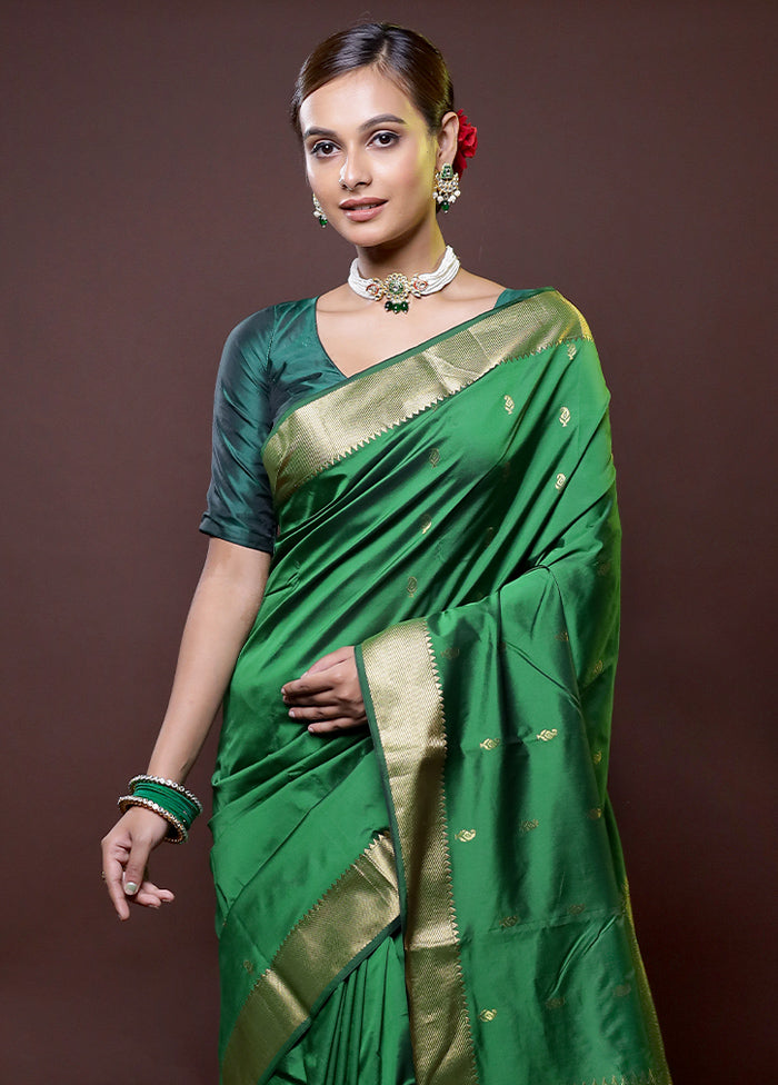 Green Kanjivaram Silk Saree With Blouse Piece