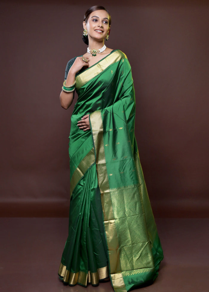 Green Kanjivaram Silk Saree With Blouse Piece