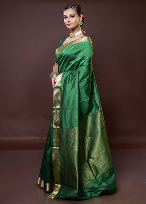 Green Kanjivaram Silk Saree With Blouse Piece