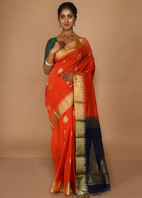 Orange Kanjivaram Silk Saree With Blouse Piece - Indian Silk House Agencies