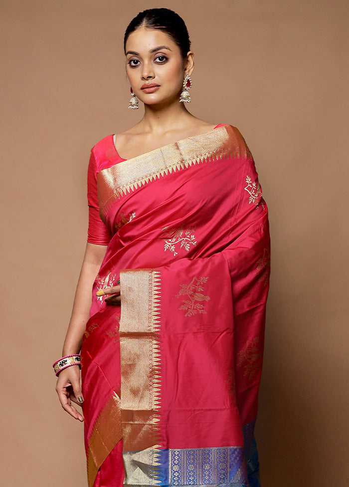 Pink Kanjivaram Silk Saree With Blouse Piece